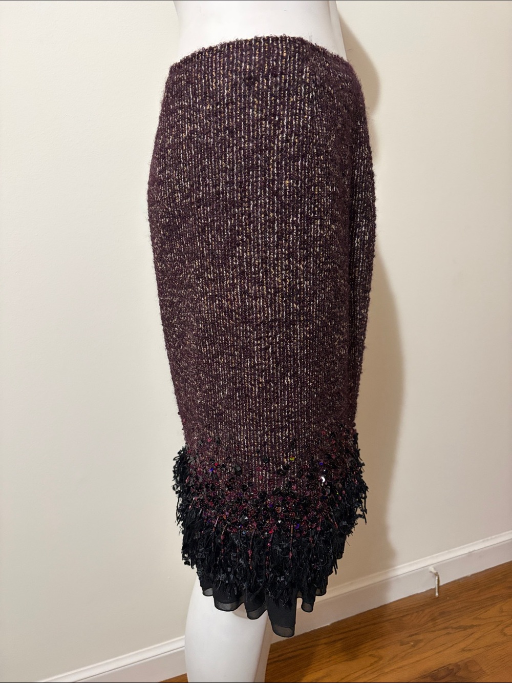 Lafayette 148 New York brown tweed hand beaded academia pencil wool skirt 4 - Picture 6 of 15